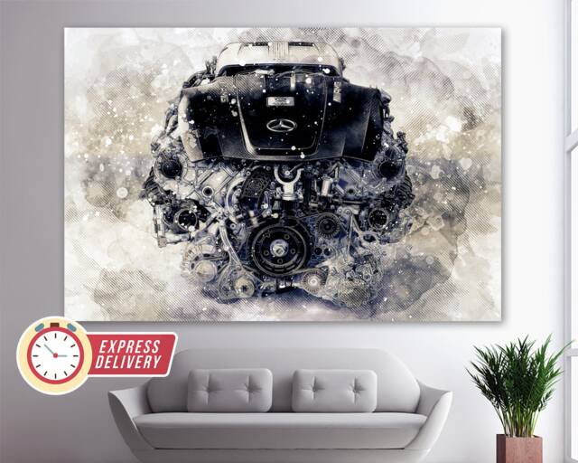 Amg Biturbo V8 Engine Canvas Art, Mechanic Gift, Car Service Decor, Mercedes Wall Print, Fan Engineer Gift - image 1
