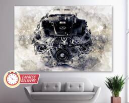 Amg Biturbo V8 Engine Canvas Art, Mechanic Gift, Car Service Decor, Mercedes Wall Print, Fan Engineer Gift - thumbnail 1