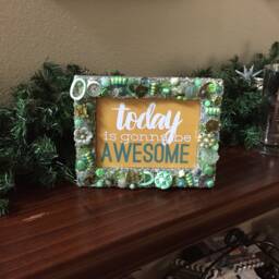 Green Jeweled Picture Frame 5x7, Handmade Mosaic Tabletop Decor - thumbnail 3