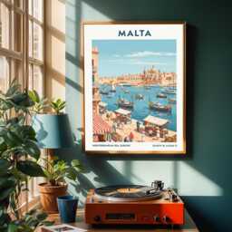 Malta Harbor Vintage Travel Poster Mediterranean Coastal Art - thumbnail 2