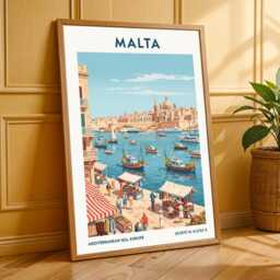 Malta Harbor Vintage Travel Poster Mediterranean Coastal Art - thumbnail 3