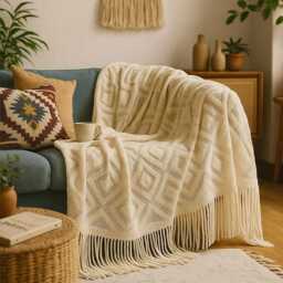 Diamond Textured Knit Tassel Throw Blanket - 50??71 in & 51??94.5 6 Colours - thumbnail 1