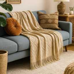 Diamond Textured Knit Tassel Throw Blanket - 50??71 in & 51??94.5 6 Colours - thumbnail 3