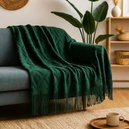 Diamond Textured Knit Tassel Throw Blanket - 50??71 in & 51??94.5 6 Colours - thumbnail 2