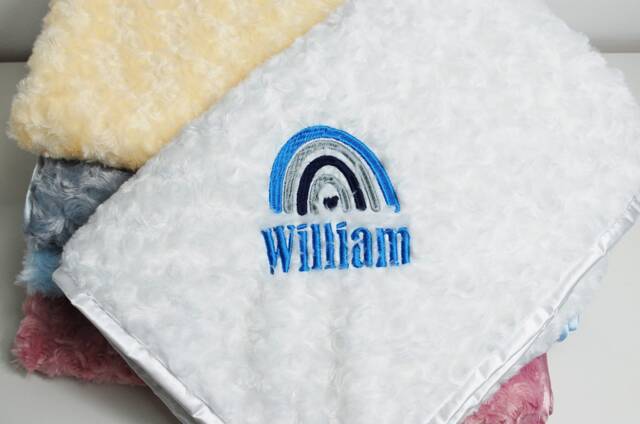 Personalised Baby Blanket Embroidered .this Pretty Rainbow New Born Boy, Girl Blanket, Keepsake Gift - image 1