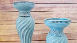 Turquoise Ornate Candle Holders - French Country Farmhouse Acanthus Leaves Ready To Ship - thumbnail 3