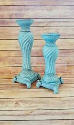 Turquoise Ornate Candle Holders - French Country Farmhouse Acanthus Leaves Ready To Ship - thumbnail 2