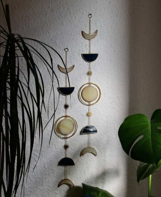 Moon Phases Wall Hanging, Gold Stars & Hoop, Bohemian Lunar Decor - image 1