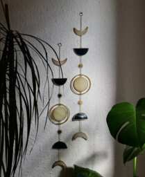 Moon Phases Wall Hanging, Gold Stars & Hoop, Bohemian Lunar Decor