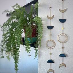 Moon Phases Wall Hanging, Gold Stars & Hoop, Bohemian Lunar Decor - thumbnail 3