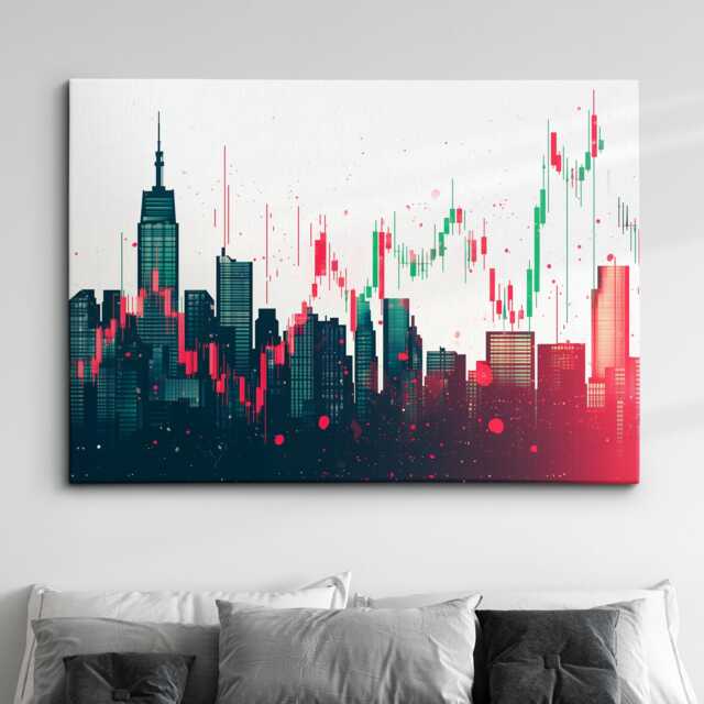 Trading Stocks Cityscape Abstract Painting Finance Money Inspirational Motivational Framed Canvas Wall Art Poster Print Home & Office Decor - image 1