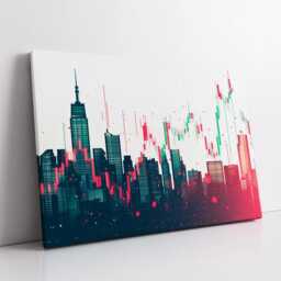 Trading Stocks Cityscape Abstract Painting Finance Money Inspirational Motivational Framed Canvas Wall Art Poster Print Home & Office Decor - thumbnail 2