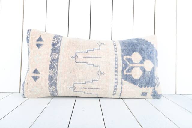 Vintage Turkish Kilim Lumbar Pillow Cover 12x24 Inch - image 1