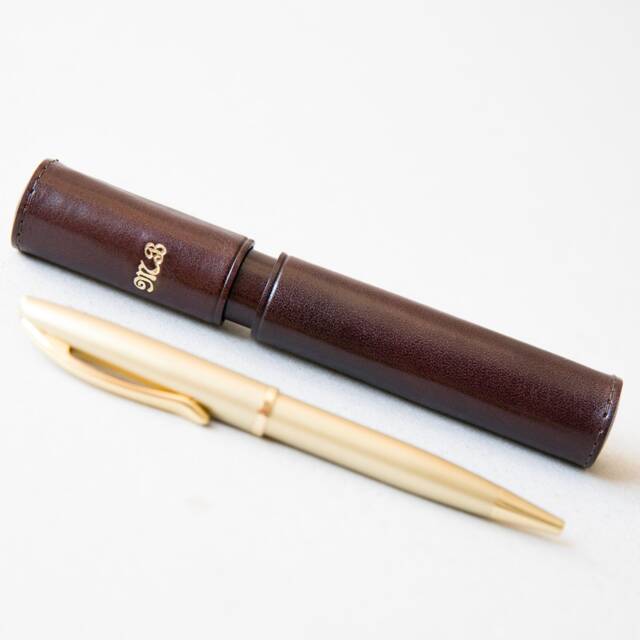 Personalized Pen Travel Case, Fountain Pouch, Leather Pencil Tube, Red Sleeve Gift For Her, Christmas Present Women - image 1