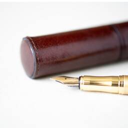 Personalized Pen Travel Case, Fountain Pouch, Leather Pencil Tube, Red Sleeve Gift For Her, Christmas Present Women - thumbnail 3