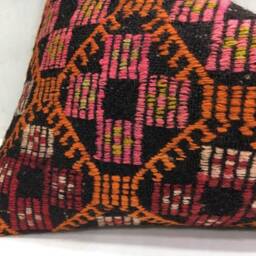 Vintage Turkish Kilim Lumbar Pillow Cover, Ethnic Woven Cushion - 16x24 - thumbnail 3