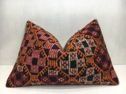Vintage Turkish Kilim Lumbar Pillow Cover, Ethnic Woven Cushion - 16x24