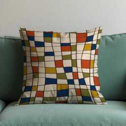 Retro Geometric Grid Cushion Cover, Mid-Century Modern Throw Pillow Wavy Squares Pattern Case, 18x18 Or Any Custom Size - thumbnail 4