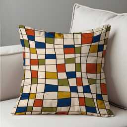 Retro Geometric Grid Cushion Cover, Mid-Century Modern Throw Pillow Wavy Squares Pattern Case, 18x18 Or Any Custom Size - thumbnail 3