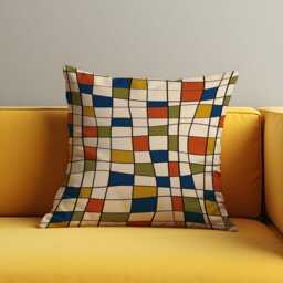 Retro Geometric Grid Cushion Cover, Mid-Century Modern Throw Pillow Wavy Squares Pattern Case, 18x18 Or Any Custom Size - thumbnail 2