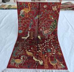 Handwoven Wool Chobi Rug 4.1 X 2.5 Ft, Afghan Persian Design - thumbnail 1