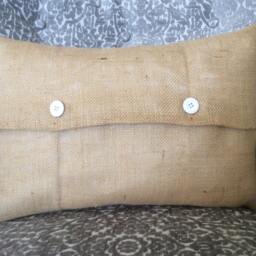 Burlap Lumbar Pillow Cover White Felt Flower Appliqu??, Sewn Leaves - thumbnail 2