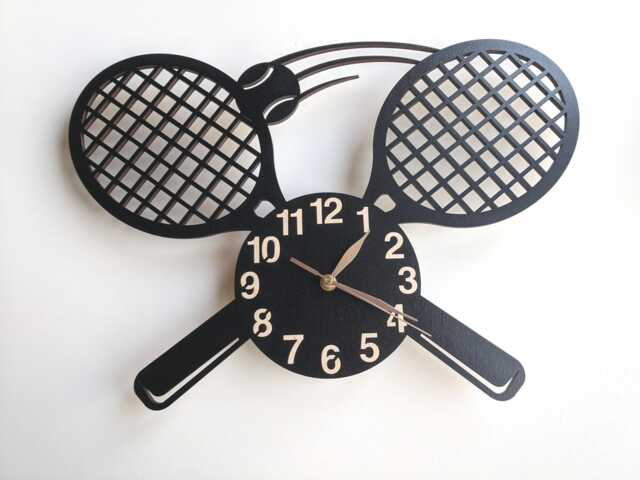 Tennis Rackets Wall Clock, Wood Non-Ticking Large 12-18Inch, Coach Gift - image 1