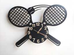 Tennis Rackets Wall Clock, Wood Non-Ticking Large 12-18Inch, Coach Gift - thumbnail 1