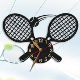 Tennis Rackets Wall Clock, Wood Non-Ticking Large 12-18Inch, Coach Gift - thumbnail 2