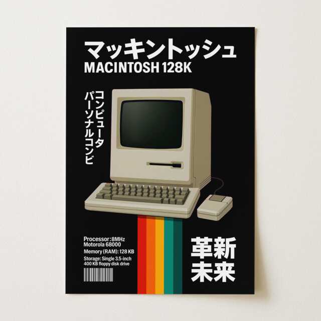 Macintosh 128K Poster - Retro Apple Computer Wall Art Japanese Typography Vintage Tech Print - image 1