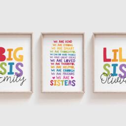 Set Of 3 Playroom Prints, Brother Sister Bedroom Big Sis Lil Bro, Bro Sis, Sibling Rainbow Wall Art - thumbnail 2