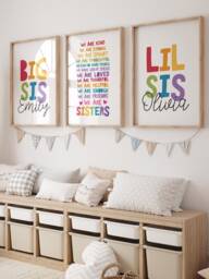 Set Of 3 Playroom Prints, Brother Sister Bedroom Big Sis Lil Bro, Bro Sis, Sibling Rainbow Wall Art - thumbnail 1