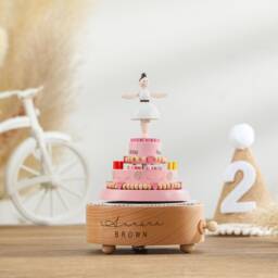 Personalized Ballet Girl Cake Music Box, Handmade Wooden Birthday Gift - thumbnail 3