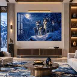 Moonlit Wolf Pack Tempered Glass Wall Art, Animal Wildlife Decor, Large Horizontal Modern Art For Living Room - thumbnail 3