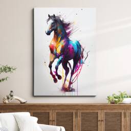 Colorful Horse Animal Abstract Oil Painting Splatter Style Wall Art, Framed Canvas Poster Print, Home Kitchen Office Room Decor, Gifts - thumbnail 1