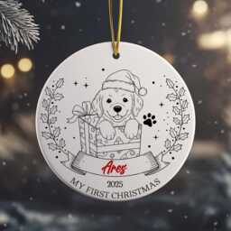 Puppy First Christmas Ornament - Personalised Dog Ceramic Decoration, Custom Name & Year Gift, Cute Pet Or Baby Keepsake 2025 - thumbnail 3