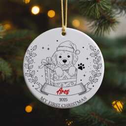 Puppy First Christmas Ornament - Personalised Dog Ceramic Decoration, Custom Name & Year Gift, Cute Pet Or Baby Keepsake 2025 - thumbnail 4