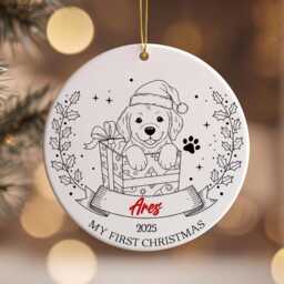 Puppy First Christmas Ornament - Personalised Dog Ceramic Decoration, Custom Name & Year Gift, Cute Pet Or Baby Keepsake 2025 - thumbnail 2