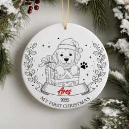 Puppy First Christmas Ornament - Personalised Dog Ceramic Decoration, Custom Name & Year Gift, Cute Pet Or Baby Keepsake 2025