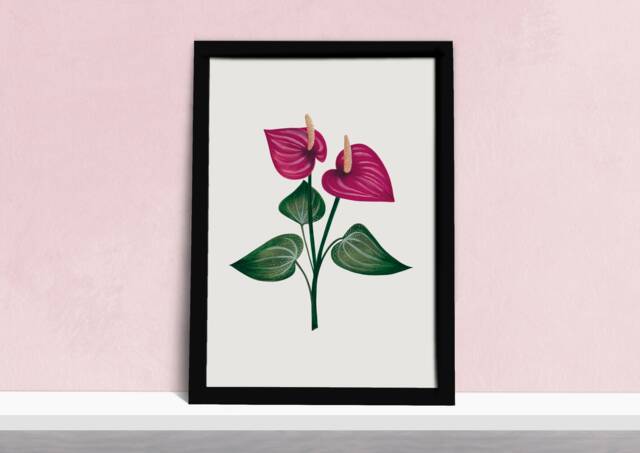 Tropical Flamingo Flower Art Print - Anthurium Houseplant Poster Pink Floral Watercolour Illustration Gift For Gardeners A5, A4 Or A3 - image 1
