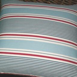 Blue White & Red Stripes Cushion Cover - Coastal Decor/Seaside Nautical Sail Stripe On Both Sides Reversible Pillow - thumbnail 3
