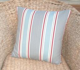 Blue White & Red Stripes Cushion Cover - Coastal Decor/Seaside Nautical Sail Stripe On Both Sides Reversible Pillow