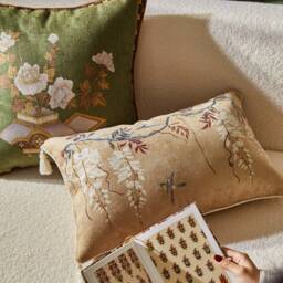 Retro Floral Bird Embroidered Pillow Cover With Tassels, Granular Fabric - thumbnail 2