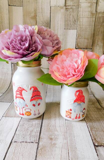 Painted Gnome Kilner Jar Christmas Table Centerpiece Vase - image 1