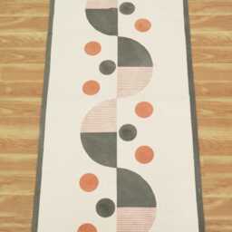 Beige & Orange Geometric Kilim Handmade Block Printed Cotton Rug Mother's Day Gift - thumbnail 2