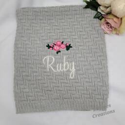 Personalised Embroidered Grey Knitted Baby Blanket New Gift Shower - thumbnail 3