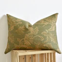 Green Lumbar Floral Pillow Nature Cover Olive & Beige Woven Jacquard Cushion 14x20 - thumbnail 4
