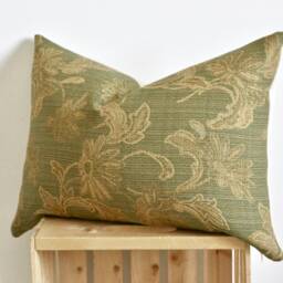 Green Lumbar Floral Pillow Nature Cover Olive & Beige Woven Jacquard Cushion 14x20 - thumbnail 3