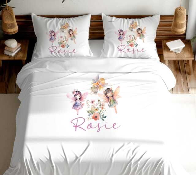 Flower Fairy Microfibre Duvet Cover Set Pink Girls Bedding With Optional Cushion - image 1