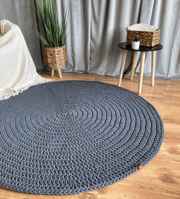 Handmade Crochet Round Rug Braided Cotton Floor Carpet - image 1